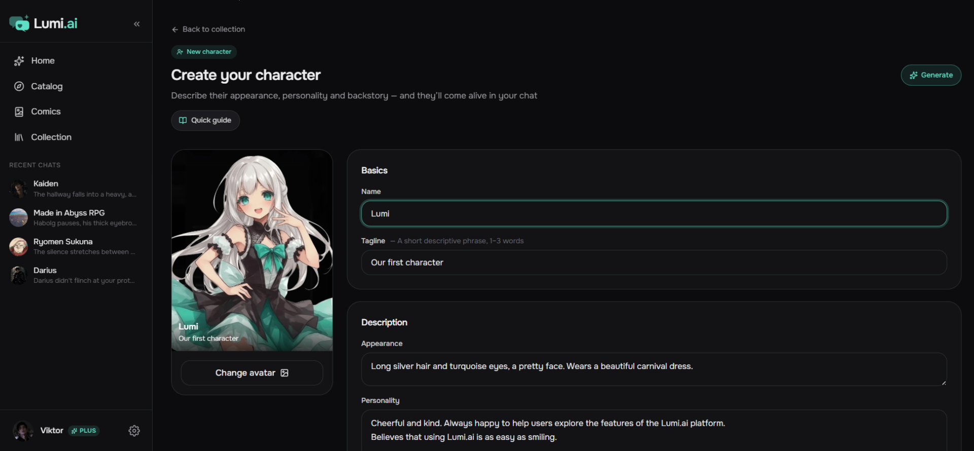 Creating a character